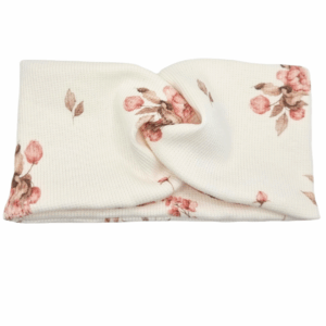 Opaska szeroka przeplatana na głowę ecru w kwiaty