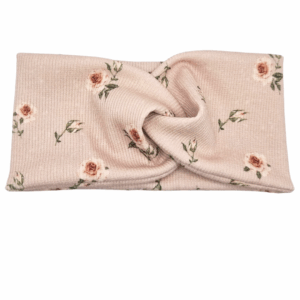 Opaska szeroka przeplatana na głowę brudny róż w kwiatki