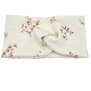 Opaska szeroka przeplatana na głowę ecru w drobne kwiatki