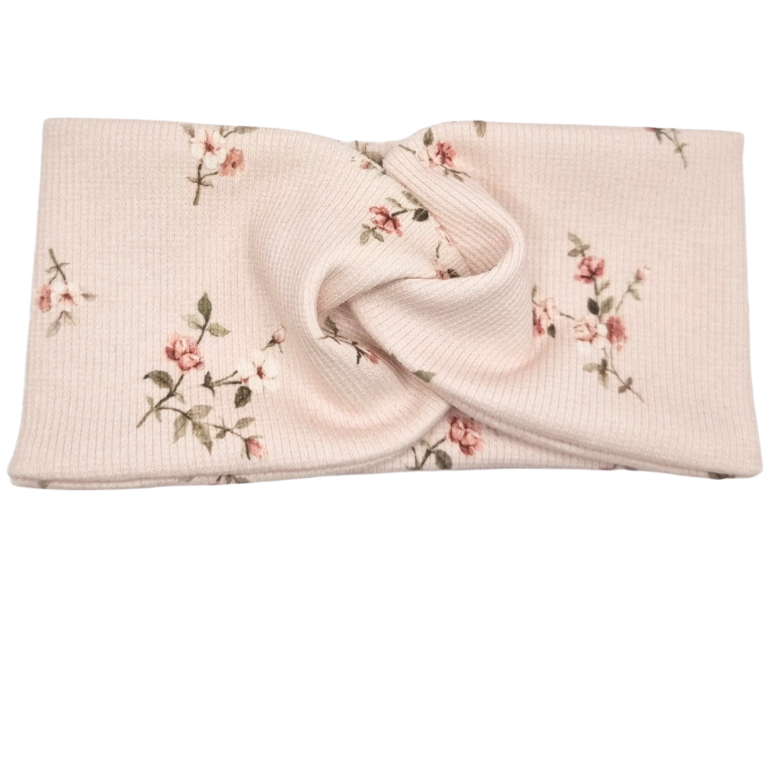 Opaska szeroka przeplatana na głowę różowa w drobne kwiatki