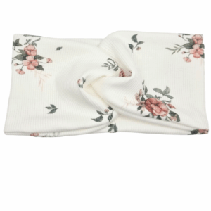 Opaska szeroka przeplatana na głowę ecru w kwiatki