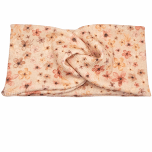 Opaska szeroka przeplatana na głowę beżowa w kwiatuszki