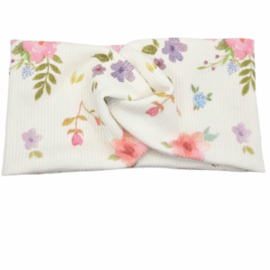 Opaska szeroka przeplatana na głowę ecru w kolorowe kwiaty