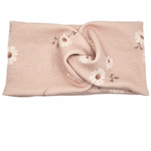 Opaska szeroka przeplatana na głowę brudny róż w mini stokrotki