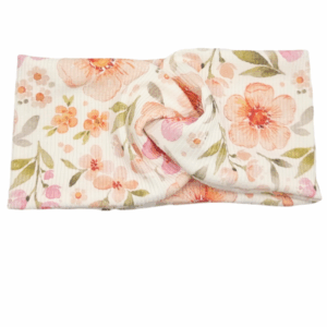 Opaska szeroka przeplatana na głowę biała w kolorowe kwiaty