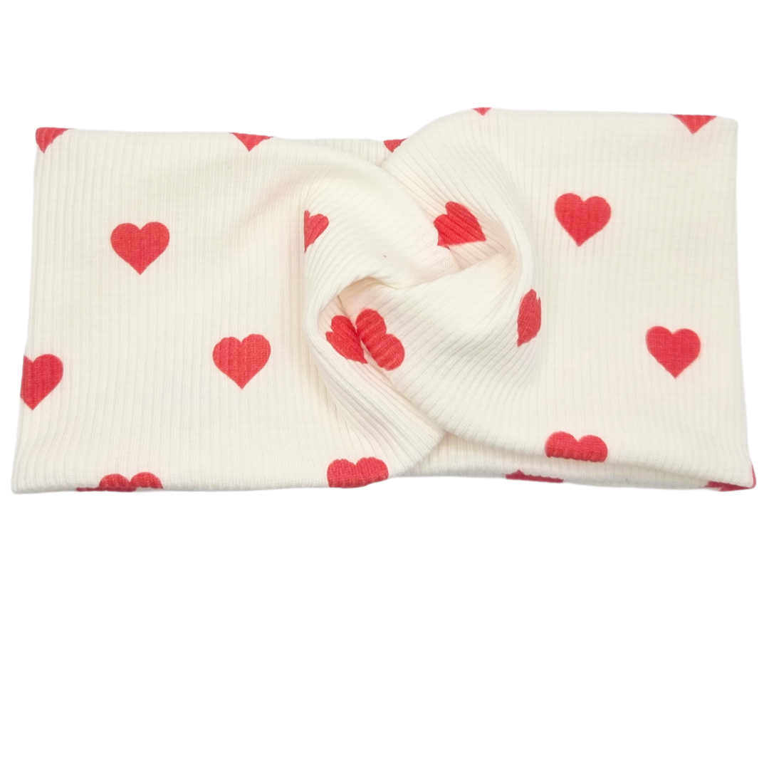 Opaska szeroka przeplatana na głowę ecru w serduszka