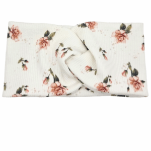 Opaska szeroka przeplatana na głowę ecru w beżowe kwiaty