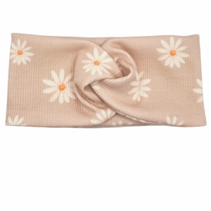 Opaska szeroka przeplatana na głowę beżowa w małe stokrotki