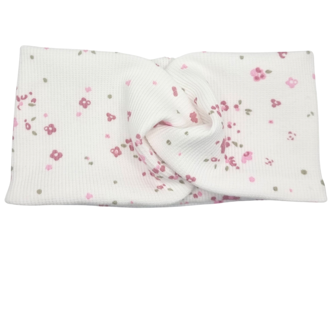 Opaska szeroka przeplatana na głowę ecru w mini kwiatuszki