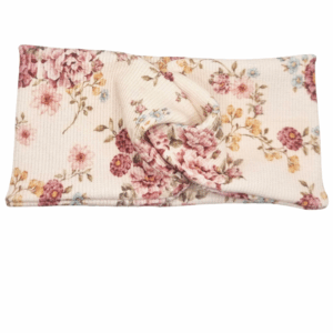 Opaska szeroka przeplatana na głowę beżowa w kolorowe kwiaty