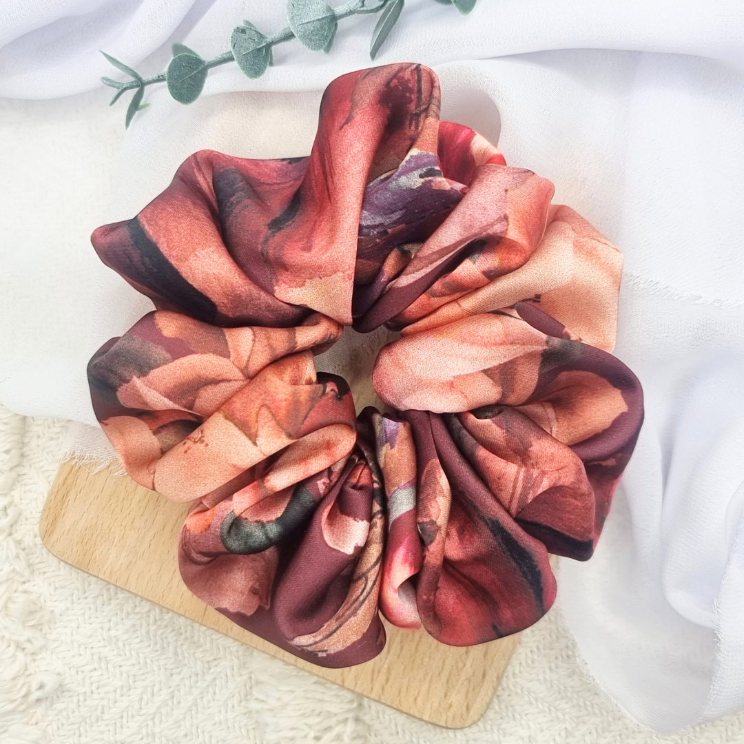 Scrunchie oversized bordowa w kwiaty