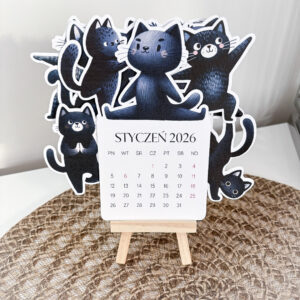 Kalendarz - kocia joga - czarne koty 2026